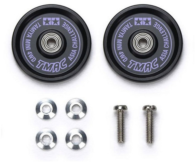 (95714) 타미야 미니카 HG 19mm 알루미늄 베어링 롤러 블랙 퍼플 로고 TMAC