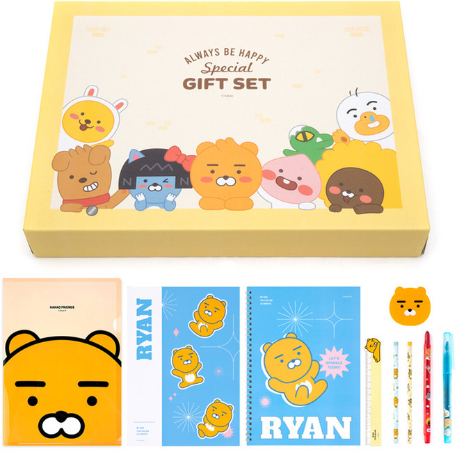 [카카오프렌즈 으뜸 문구세트3] 학용품 문구류 학용품세트 단체선물 초등학생단체선물 카카오문구세트 문구팬시 초등학생학용품 회사웰컴키트 어린이문구세트 학용품선물세트, 01.라이언세트