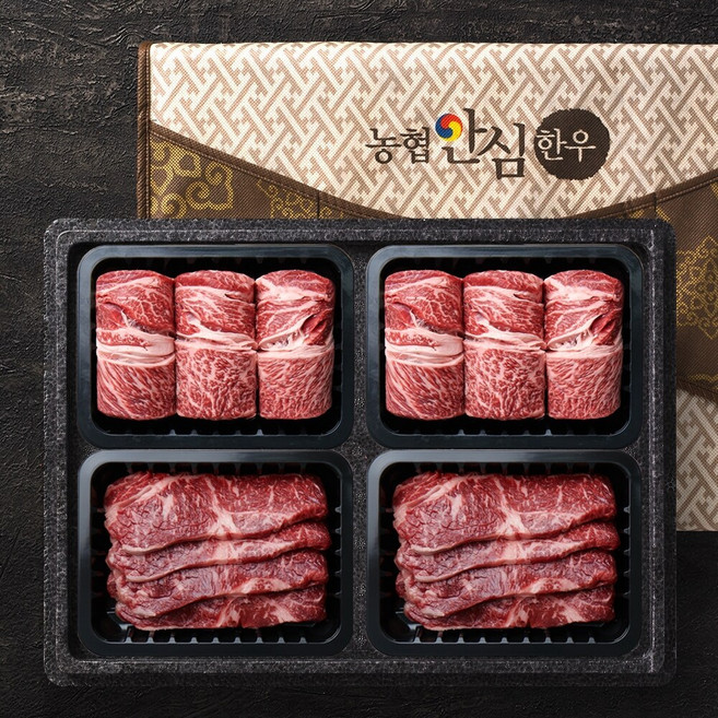 [농협안심한우] 1등급 한우 구이선물세트 1.6kg (꽃등심 꽃등심 채끝 채끝), 1세트
