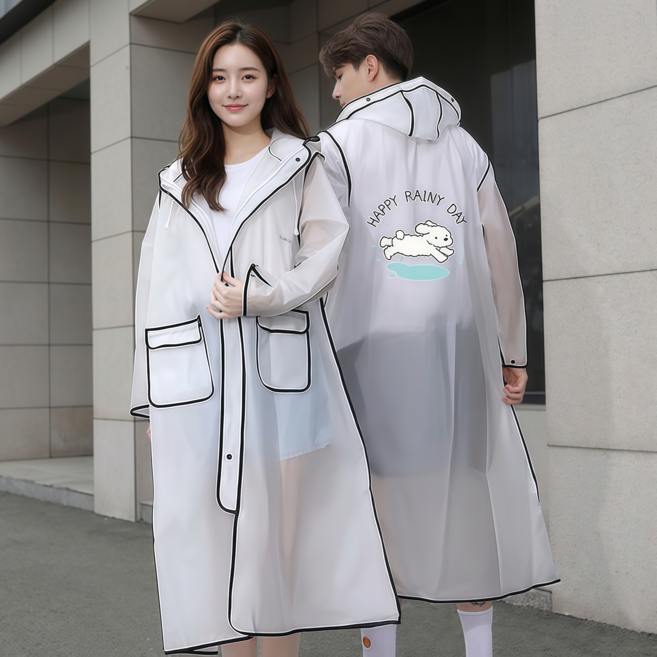 디브올 귀여운 강아지 길고 베이직한 오버핏 레인코트 다회용 EVA커플우의