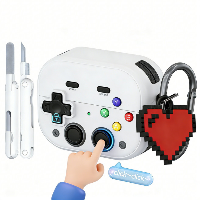 메트리콘 게임 컨트롤러 갤럭시 버즈 보호 케이스 + 청소 도구 증정, 흰색, 1개, 갤럭시 버즈3/버즈3 프로/버즈 FE