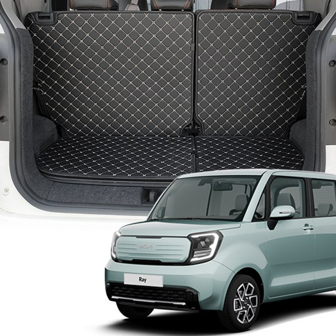 아이칸 레이/더뉴레이 6:4폴딩 등받이 호환 퀄팅 트렁크매트 자동차 차박매트, 블랙+블랙, 레이/더뉴레이(6:4폴딩)/2열등받이+트렁크바닥매트