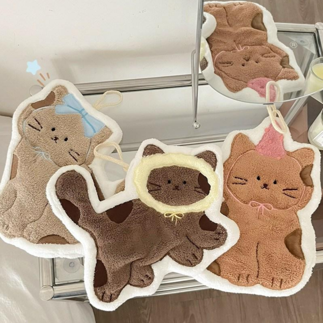 앤유 귀여운 고양이 다용도 주방 수건 3종 세트, 옐로우+블루+핑크, 1세트
