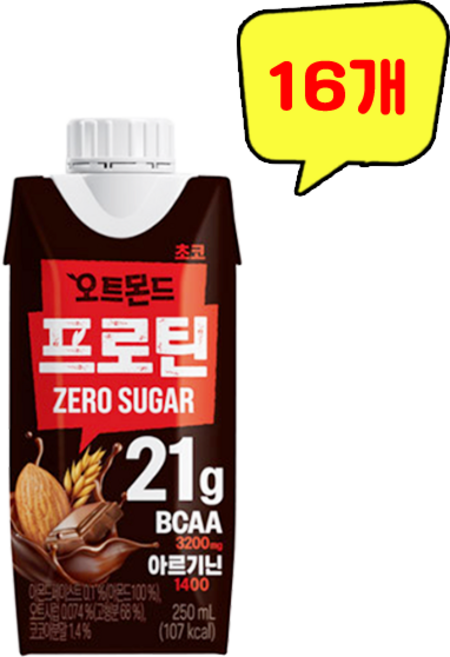 롯데 오트몬드 프로틴 제로슈거 초코, 250ml, 16개