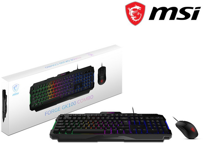 MSI FORGE GK100 키보드 마우스 세트 컴퓨터 PC 게임용 사무용 콤보 RGB, 블랙, MSI FORGE GK100 콤보, 일반형