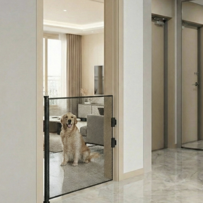 웨이백홈 반자동 무타공 강아지 안전문, 1개, 블랙