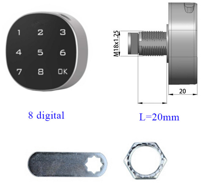 아연 합금 스마트 액세스 제어 키리스 터치 키패드 6/8 디지털 전기 암호 캐비닛 잠금 서랍 상자 사물함용, 04 8-L20, 04 8 digital L20, 1개