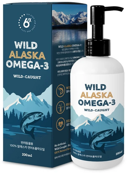 [리뉴얼] 식스스텝 와일드 알래스카 오메가3 연어&폴락오일 200ml, 1개 - 쿠팡