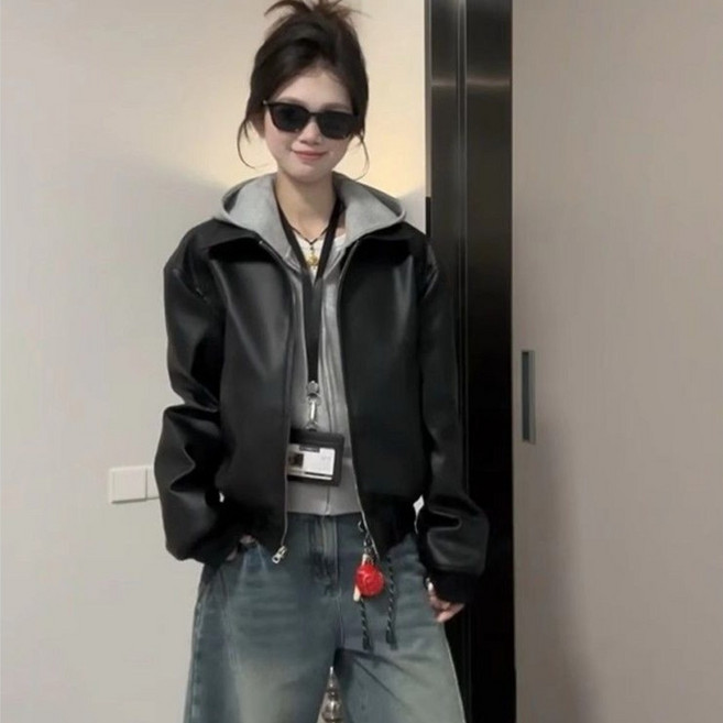 COSYEVNO 여성 봄가을 루즈핏 야상점퍼 가죽지퍼 BCXxzwt-6