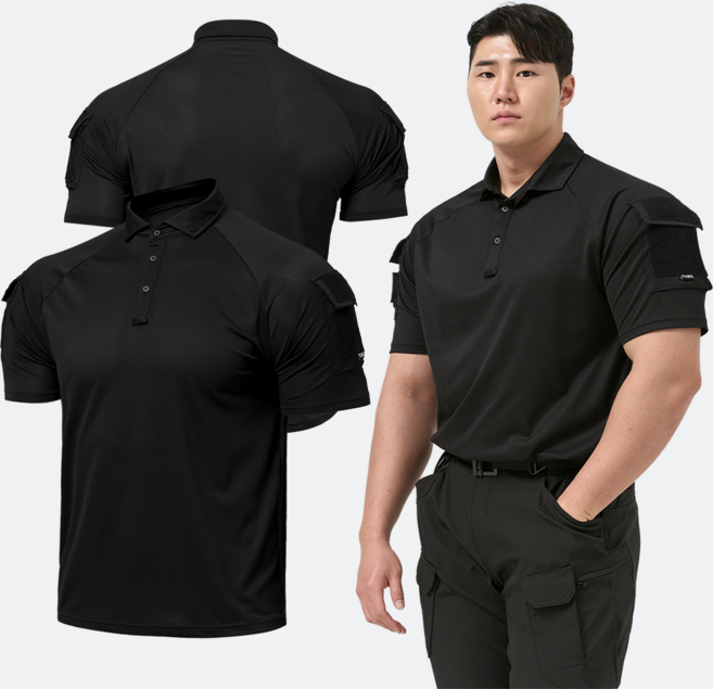 아머 전술 반팔 카라 티셔츠 + 태극기 코리아 패치 - 밀리터리 군용 경호 가드 보안 스태프 안전 코리아
