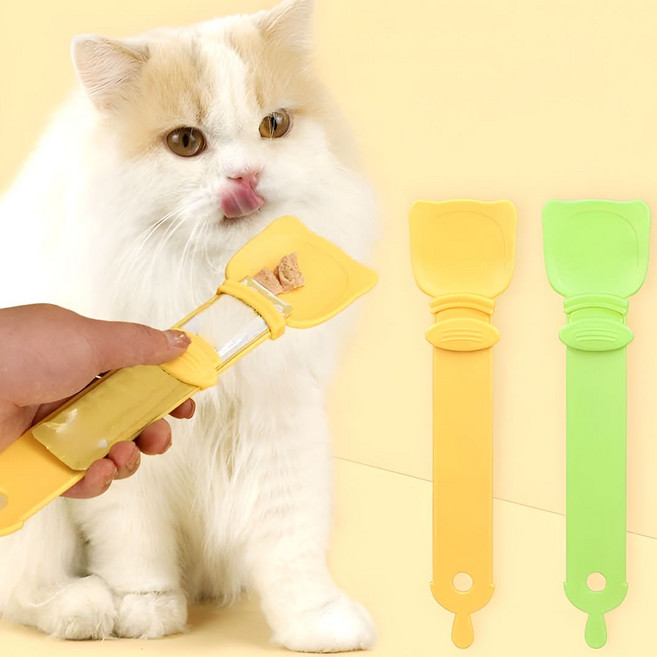 고양이 츄르 스푼 간식 짜개 강아지 습식사료 피더, 흰색
