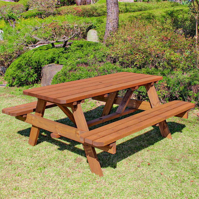 숲에온 일체형 야외테이블 야외용 테이블 6인용 야외용테이블 세트 테라스 파라솔 별매, 일체형 도토리색 8인용