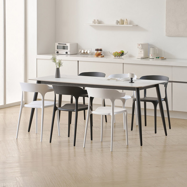 라로퍼니처 베키 1800 포세린 통 세라믹 6인 식탁 세트 화이트 그레이 상판, 식탁+의자6, 화이트 3+그레이 3