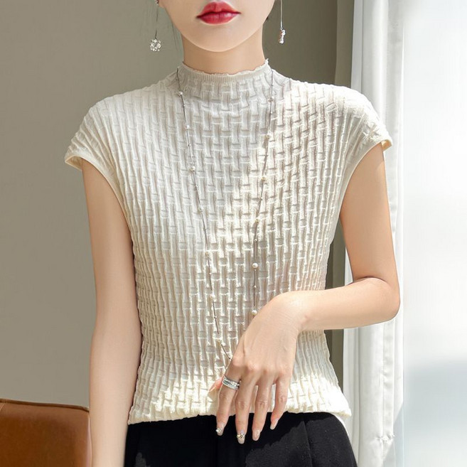 메인워크 중년 여성 반폴라 반팔티 여름 냉장고 엄마룩 루즈핏 니트 이너 패션 데일리 스판 슬림핏 아이스 얇은 상의