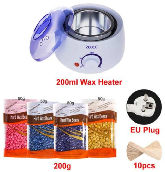 제모기 제모 용 왁스 히터 워머 기계 디핑 파라핀 냄비 및 우드 스틱 키트, 035-W-EU-200g
