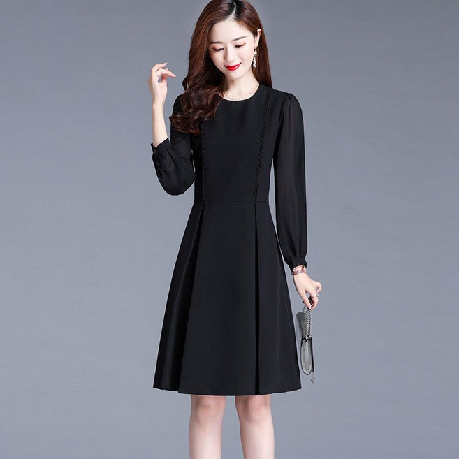 AOKADA 여성 쉬폰 라운드 슬림 오피스룩 하객룩 키작녀 원피스