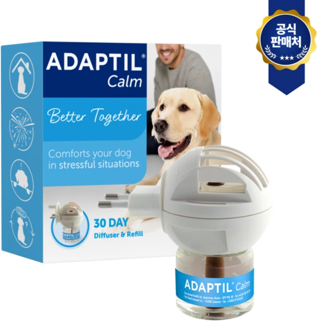 [정품] 어뎁틸 캄 스타터 키트 리필 디퓨저 강아지 분리불안 완화 훈증기, 1개, 48ml - 쿠팡