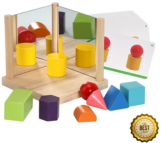 유아 인지발달 도형학습 원목블록 대칭거울 육아필수템 집짓기놀이 어린이, 1개