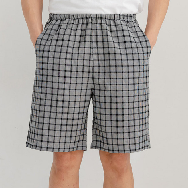 주머니 체크 잠옷 바지 남여공용 커플 파자마 5부 블랙