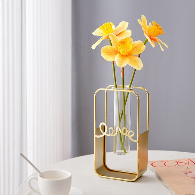 VITALO 리네트 골드 프레임 화병 북유럽 모던 미니멀 유리화병 실린더 직사각 하트 화병, PGC_사각