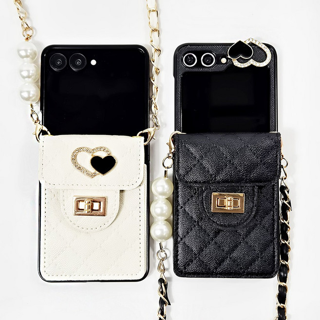 뉴욕마켓 카드지갑 목걸이 스트랩 숄더 포켓 하트 가죽 케이스