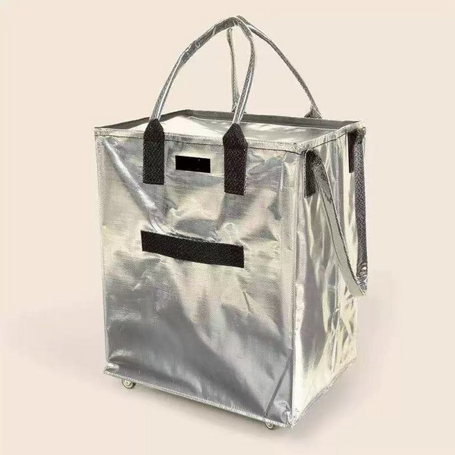 퍼플지니 바퀴달린 여행 접이식 장바구니캐리어 쇼핑카트, 실버, 1개