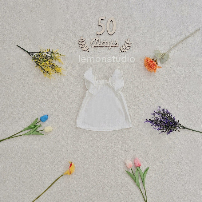 50일셀프촬영 플라워포토존 아기촬영소품 조화 꽃 50days 우드토퍼포함 풀세트, 1세트, 50일조화꽃