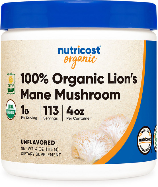 뉴트리코스트 오가닉 노루궁뎅이 버섯 파우더 4oz 무맛, 1개, 113g