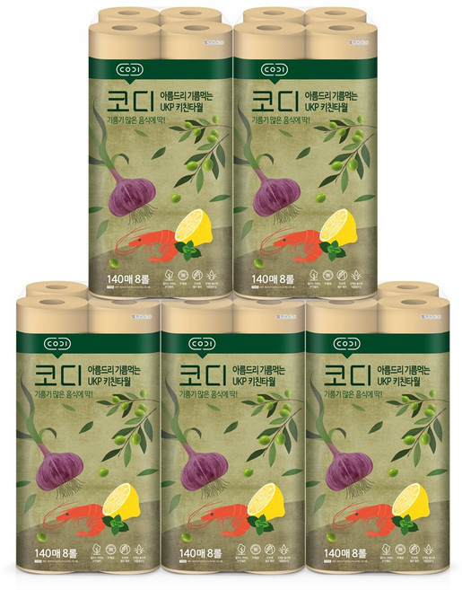 코디 기름먹는 키친타올 140매, 8롤, 5개