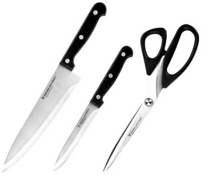 스위스밀리터리 주방칼 가위 3종 세트, 1세트, 3종 (식도+과도+가위)