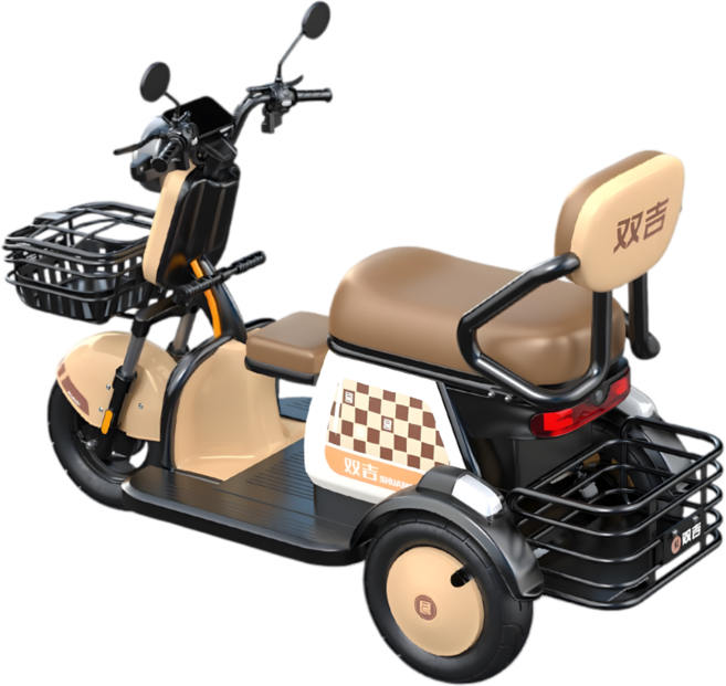 출퇴근 전기 스쿠터 3인승 리튬배터리 배달 오토바이 스쿠터 세발 전동차 3륜 바이크, 브라운, 600W 48V 20A(45km)