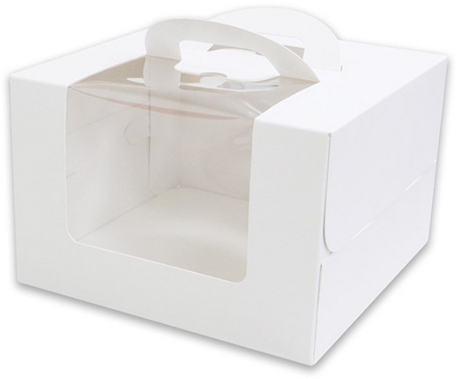 (柚子烘焙食品)開窗蛋糕盒 4/6/8吋 巴斯克 蛋糕盒(附底托)純白 開窗蛋糕盒 手提盒 生日蛋糕盒 奶油 蛋糕包裝盒, 1個, 4吋_(含底托)