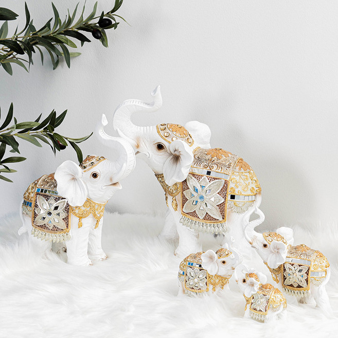 화이트 골드 코끼리 2p set or 3p sett 장식 인형 인테리어 소품 디자인 상품, (소 / 3p set : 22065)
