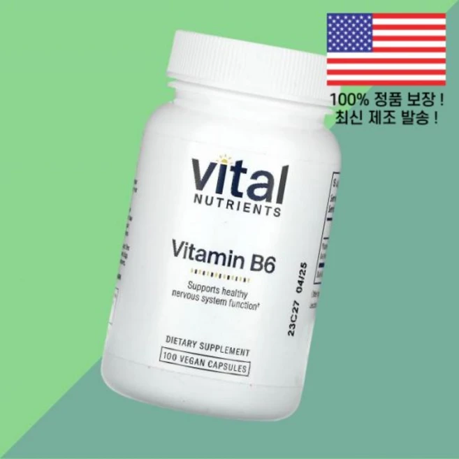 바이탈 뉴트리언츠 비타민B6 피리독신 비타민B군 비타민비 식물성 베지캡슐 100정 100mg Vital Nutrients Vitamin B6 100 Vegan Capsules, 바이탈 뉴트리언트 비타민B6 피리독신 비타민B군 비타민, 1개 - 쿠팡