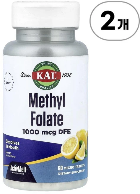 KAL 메틸 폴레이트(활성엽산) 1 000mcg DFE Methyl Folate 1 000 mcg DFE 60정, 2개 - 쿠팡