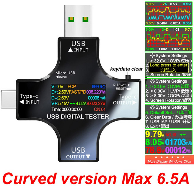 USB 테스터 TFT 컬러 블루투스 타입-C PD 디지털 전압계 Usb, Non-bluetooth, 1개