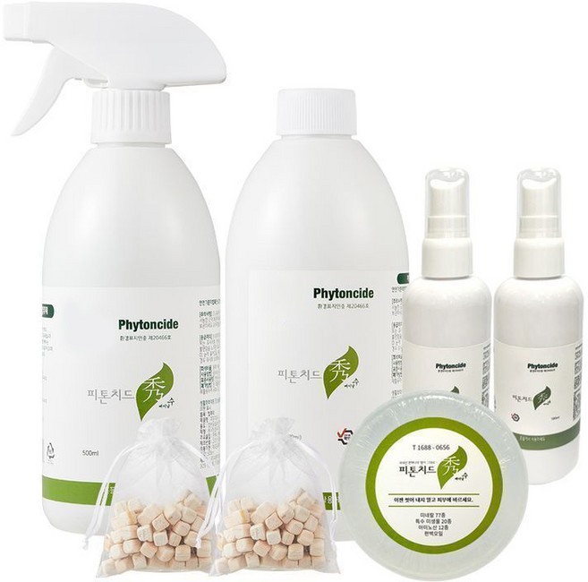 피톤치드수 편백수 탈취제 피톤치드 스프레이 500ml+리필500ml+휴대용 2개+편백칩2개 + 피톤치드 천연비누, 1개