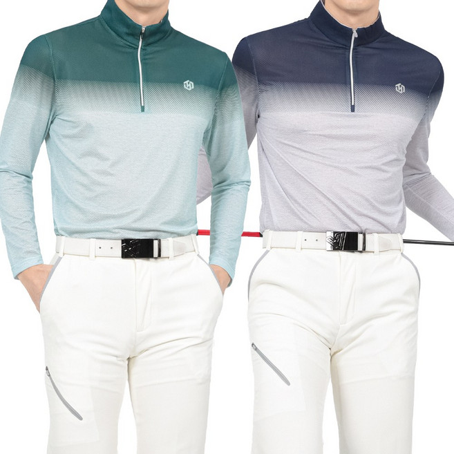 제로다몰 남성용 메쉬 그라데이션 하프집업 스판 봄 여름 긴팔 반집업 티셔츠 골프복 운동복