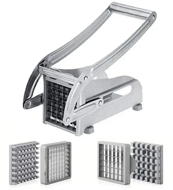 1개 멀티 기능 감자 커터 오이 슬라이서 스테인리스 야채/칩 절단기 미끄럼 방지 흡착 컵 베이스 포함, 01 Silvery