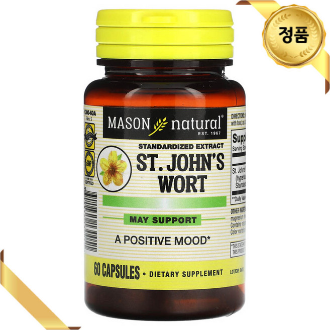 Mason Natural 세인트존스워트 300mg 60 캡슐 글루텐프리, 1개, 60정