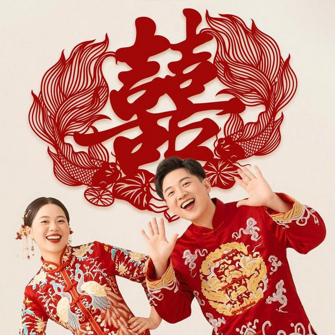 雕花喜字 79x79cm 裝飾貼紙, 雙魚喜字 1張 78x62cm 出片神器 - 超大喜字, 1個