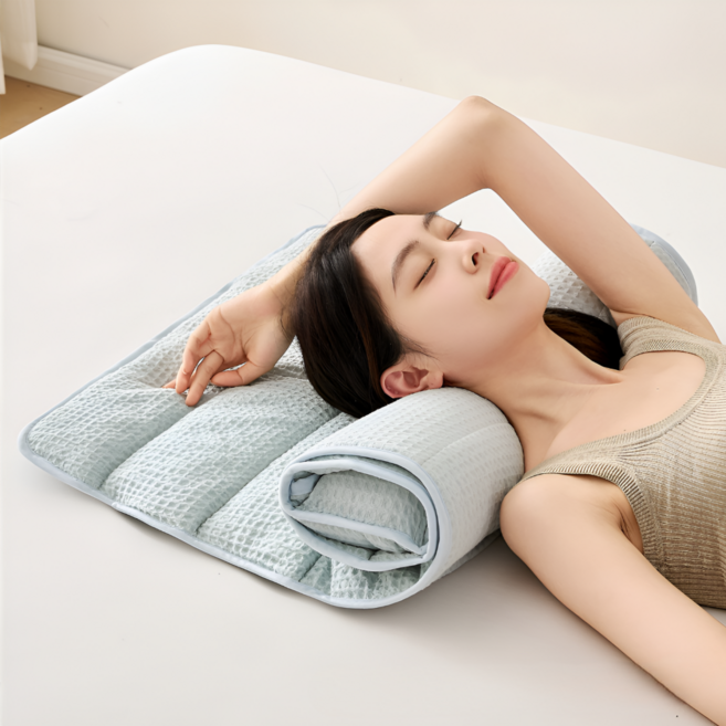 월드판다 높이 조절 가능한 경추 수면 베개 휴대용 패드 접이식, 1개, 블루 - 목베개