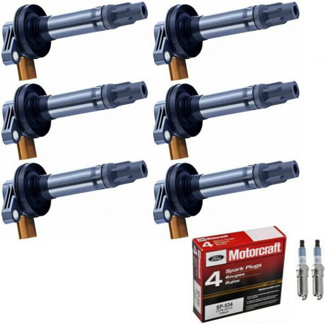 MCK 6개 점화 코일 팩 및 Motorcraft 이리듐 플러그 포드 링컨 익스페디션 F-150 F150 플렉스 경찰차 인터셉터 트랜짓 2011-2017 3.5L 3.5 V6, MCK 6개 점화 코일 팩 및 Motorcraft 이리
