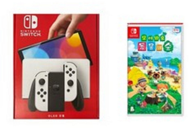 닌텐도스위치 OLED 본체(화이트) 국내 정식발매 미개봉 새제품 + 동물의 숲 타이틀 새제품 포함