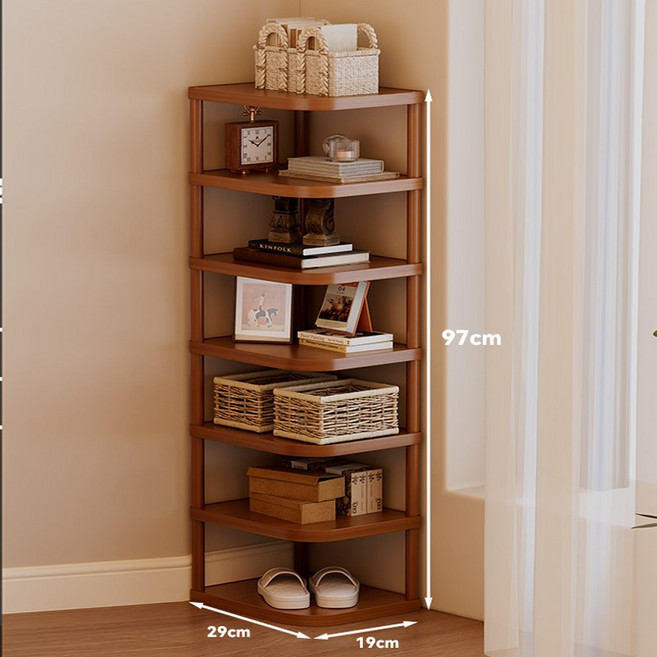 정싱 다용도 코너 선반 인테리어 수납 다용도 틈새 선반장 대나무 코너형 선반, 7단, 갈색