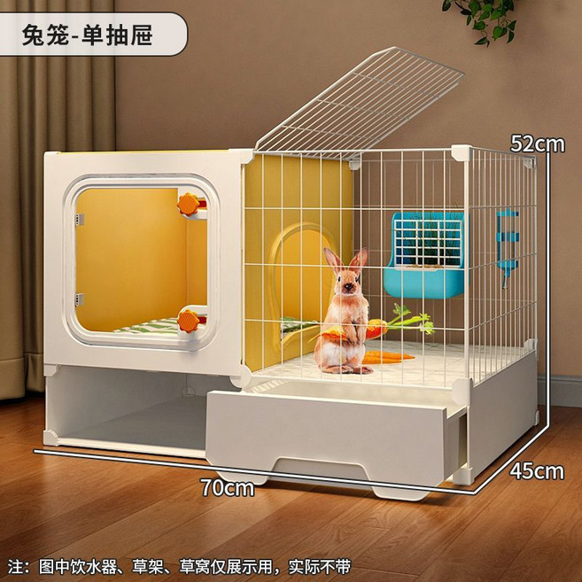 兔籠子 兔子別墅 全景兔子籠子 清糞防噴尿 龍貓籠子 雙層兔籠 家用大號 帶廁所, 1個, 白色
