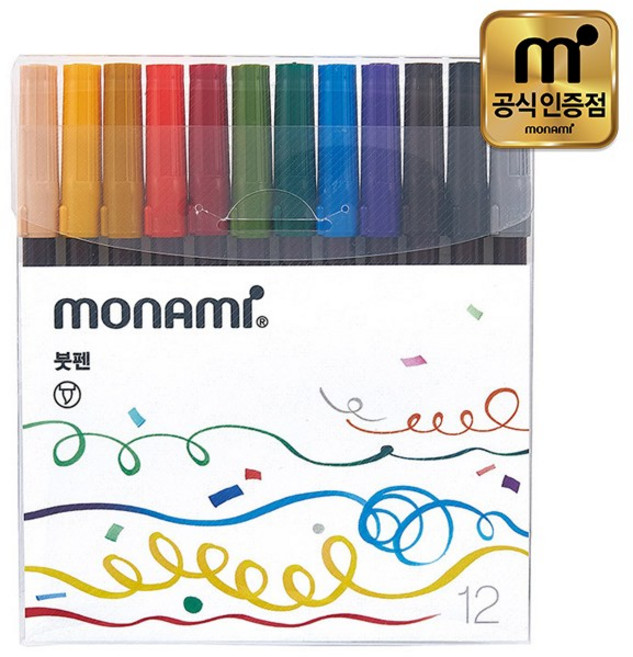 모나미 붓펜 12색, 혼합색상, 1세트