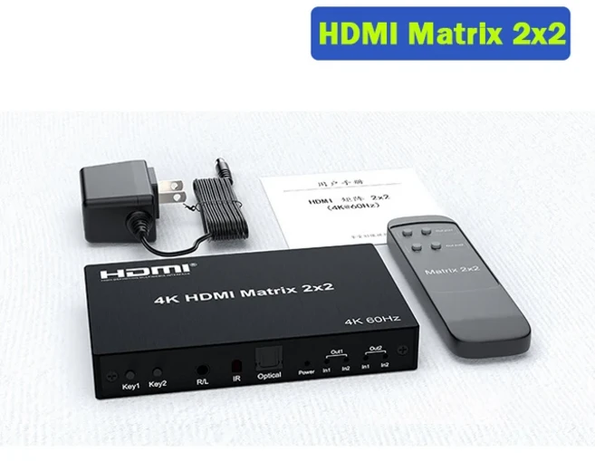 4K 60Hz HDMI 매트릭스 스위처 4x2 2x4 2x2 비디오 스위치 분배기 2입력 4출력 (광 & 좌우 오디오 포함) PC, 03 Matrix 2x2, 02 With US Plug