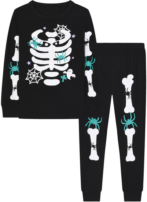 라움리에 여아 남아 가을 겨울 긴소매 할로윈 의상 야광 해골 내복