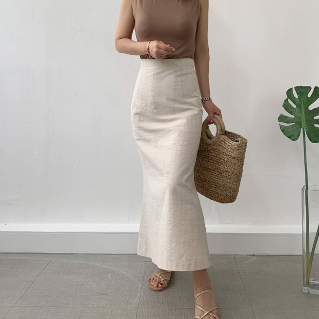 네모엔룩 린넨 머메이드 맥시롱 스커트